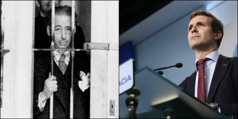 Lluís Companys a l'esquerra empresonat. A la dreta el portaveu del PP que ha fet les declaracions