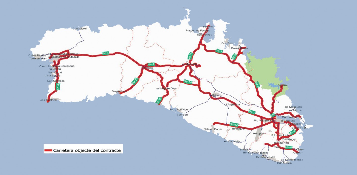 Mapa de les carreteres afectades per contracte